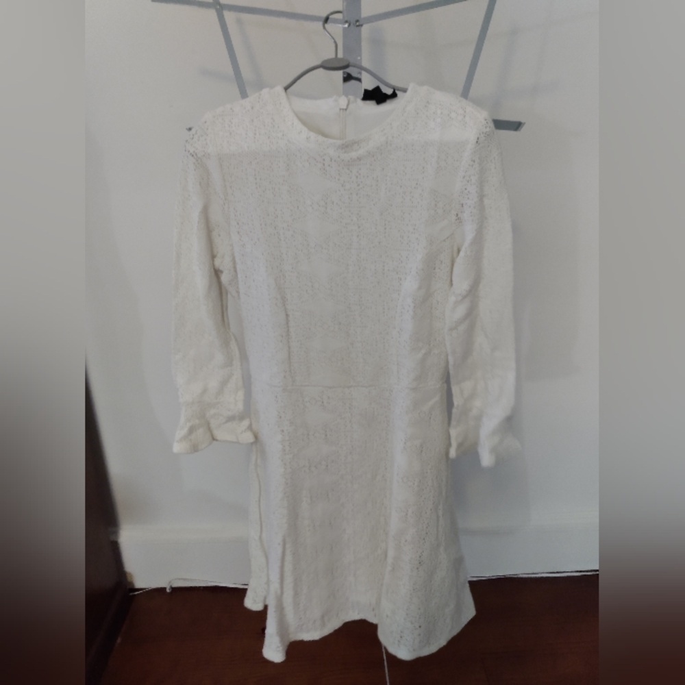 Topshop White Knit Lace Dress with Flutter Details and 3/4 Sleeves